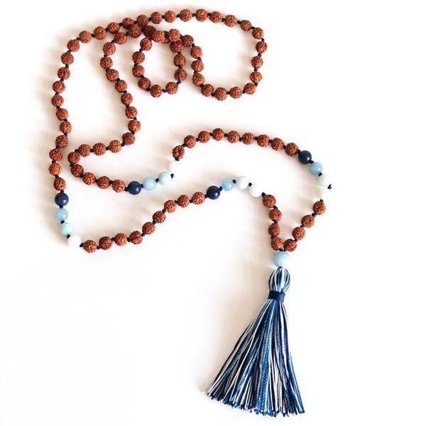 108 beads mala necklaces prayer beads rudraksha necklace hand knotted tassel necklace meditation jewelry for men women, Silver
108 beads mala necklaces prayer beads rudraksha necklace hand knotted tassel necklace meditation jewelry for men women, Silver