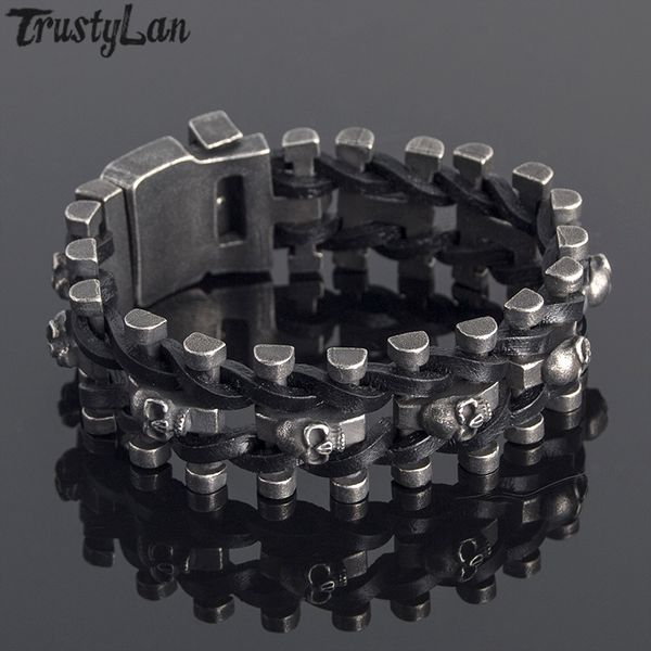 tennis trustylan black leather skulls bangle wrap bracelet men punk rock jewelry cuff bracelets drop unique men's gift for him, Golden;silver
tennis trustylan black leather skulls bangle wrap bracelet men punk rock jewelry cuff bracelets drop unique men's gift for him, Golden;silver