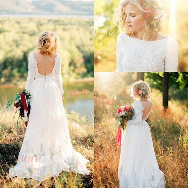 new fashion romantic country style lace wedding dresses long sleeve backless bateau neck floor length bohemian bridal gowns wedding dress, White
new fashion romantic country style lace wedding dresses long sleeve backless bateau neck floor length bohemian bridal gowns wedding dress, White