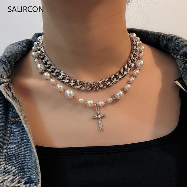 salircon gothic cuban link chain choker necklace with rhinestone cross pendant punk imitation pearl chunky necklace women jewely, Silver
salircon gothic cuban link chain choker necklace with rhinestone cross pendant punk imitation pearl chunky necklace women jewely, Silver