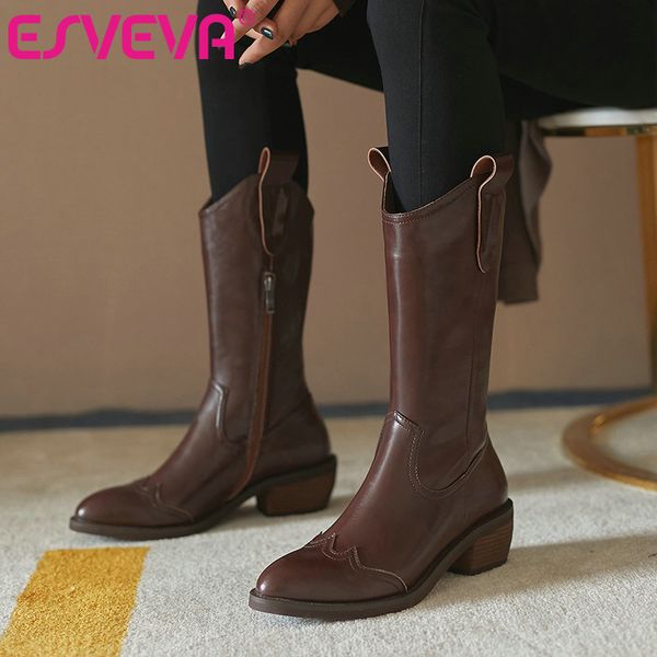 esveva 2021 cow leather+pu mid calf boots autumn winter pointed toe ladies fashion square high heel women shoes size 34-42, Black
esveva 2021 cow leather+pu mid calf boots autumn winter pointed toe ladies fashion square high heel women shoes size 34-42, Black
