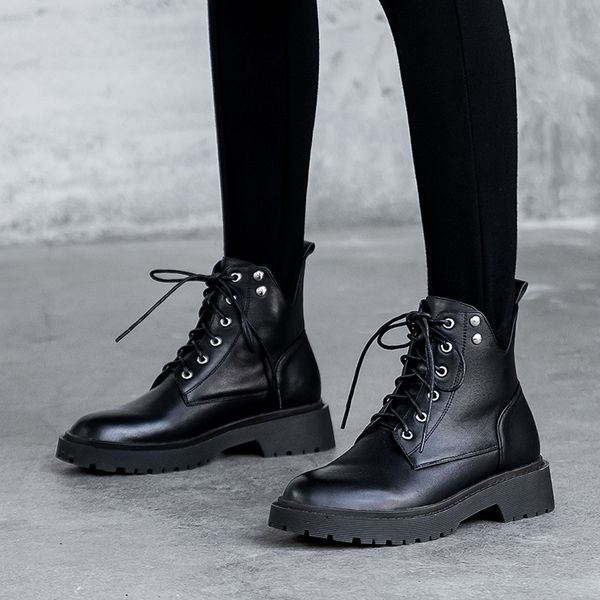 ankle boots women's shoes genuine leather new winter cross-tied med square heel round toe lace up ankle boots femme, Black
ankle boots women's shoes genuine leather new winter cross-tied med square heel round toe lace up ankle boots femme, Black