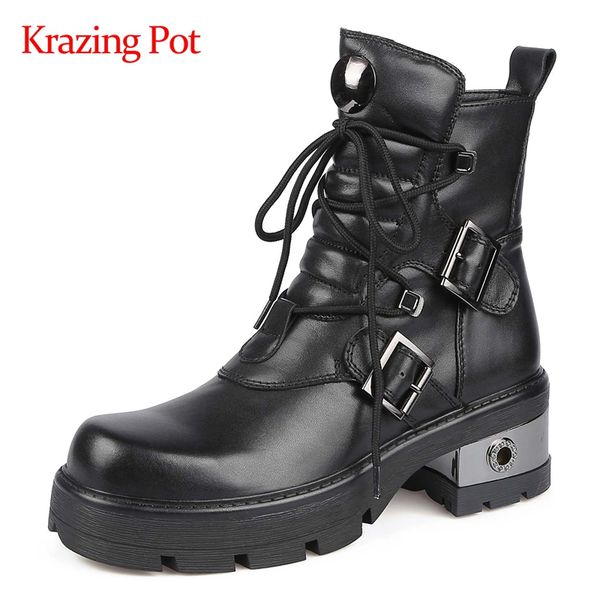 krazing pot large size fashion boots buckle decorations striped round toe high square heel lace up handsome cozy ankle boots l28, Black
krazing pot large size fashion boots buckle decorations striped round toe high square heel lace up handsome cozy ankle boots l28, Black