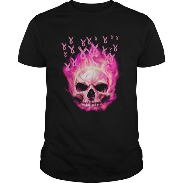 skull pink ribbon breast cancer shirt