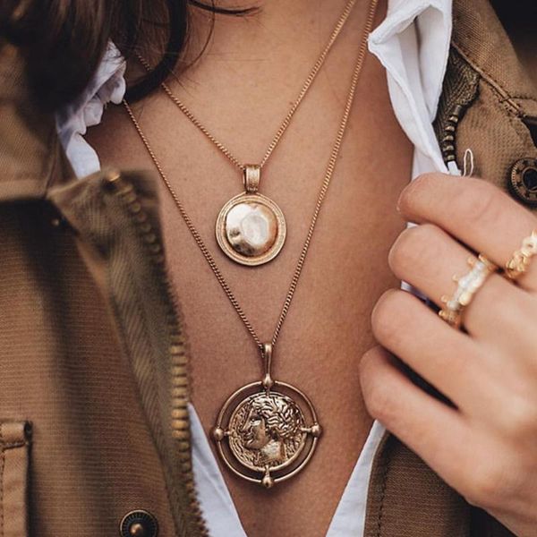 vintage gold coins human head pendant necklace women bohemian layered geometric necklace jewelry collier collares, Silver
vintage gold coins human head pendant necklace women bohemian layered geometric necklace jewelry collier collares, Silver
