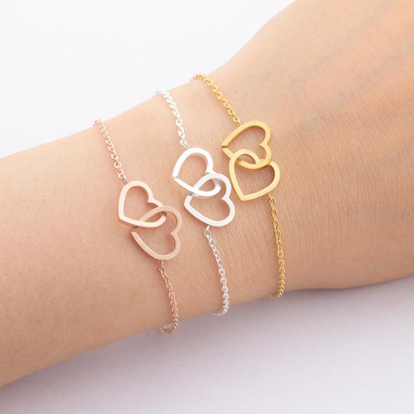 double heart charm bracelet for women rose gold pulsera jewelry stainless steel chain armbanden bijoux femme bridesmaid gifts, Black
double heart charm bracelet for women rose gold pulsera jewelry stainless steel chain armbanden bijoux femme bridesmaid gifts, Black