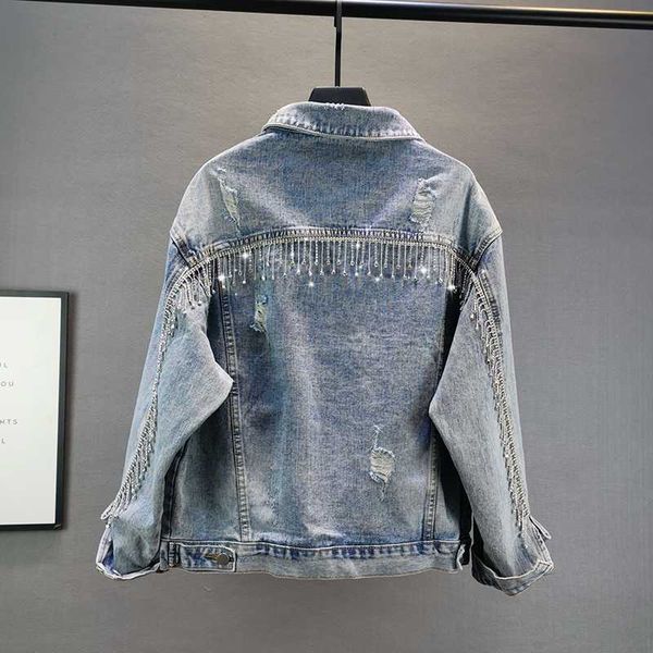 women's jackets 2021 ladies jeans tide heavy industry rhinestone tassel hole denim jacket coat large size loose, Black;brown
women's jackets 2021 ladies jeans tide heavy industry rhinestone tassel hole denim jacket coat large size loose, Black;brown
