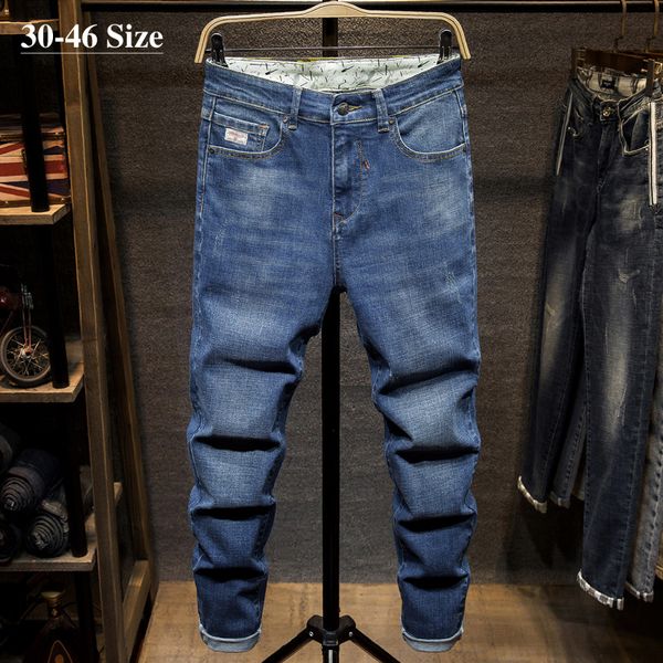 

men's jeans plus size 40 42 44 classic style black blue 2021 autumn fashion cotton denim pants male brand trousers