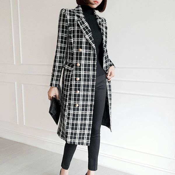 2020 autumn wool blend contrast color plaid long woolen jacket coat ladies fall winter contour gingham checkered outerwear, Black
2020 autumn wool blend contrast color plaid long woolen jacket coat ladies fall winter contour gingham checkered outerwear, Black