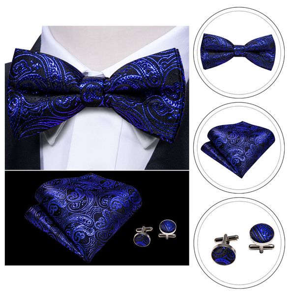 bowtie for men 100% silk solid blue men's butterfly set pocket square cufflinks paisley necktie for business wedding barry.wang, Black;gray
bowtie for men 100% silk solid blue men's butterfly set pocket square cufflinks paisley necktie for business wedding barry.wang, Black;gray