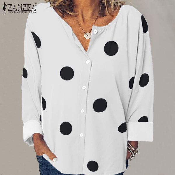 women's print blouse zanzea 2020 summer casual long sleeve shirts chic polka blusas female button o-neck oversized tunic, White
women's print blouse zanzea 2020 summer casual long sleeve shirts chic polka blusas female button o-neck oversized tunic, White