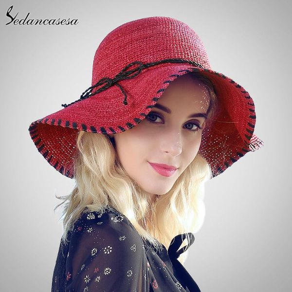 wide brim hats sedancasesa natural raffia straw hat female summer travel folding uv protection sun for women grils large floppy cap, Blue;gray
wide brim hats sedancasesa natural raffia straw hat female summer travel folding uv protection sun for women grils large floppy cap, Blue;gray
