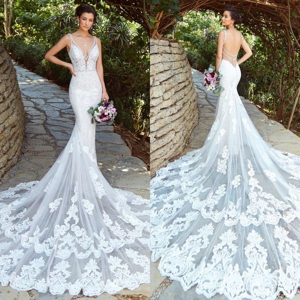 romantic wedding dresses 2020 deep v neck lace beading appliqued sweep train beach wedding dress mermaid backless robes de mariée, White
romantic wedding dresses 2020 deep v neck lace beading appliqued sweep train beach wedding dress mermaid backless robes de mariée, White