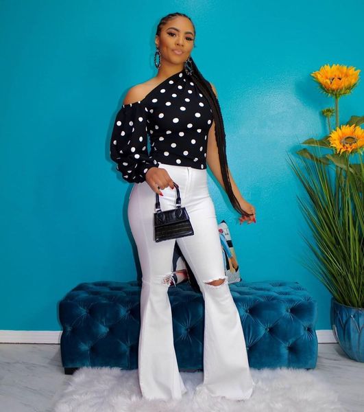 fashion fashion women dot print off shoulder one shoudler women blouse shirt puff sleeve chic ladies vintage elegant shirt, White
fashion fashion women dot print off shoulder one shoudler women blouse shirt puff sleeve chic ladies vintage elegant shirt, White