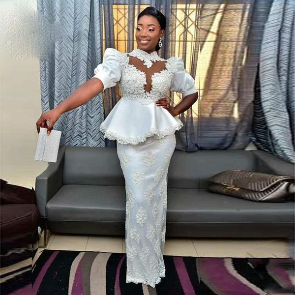 2021 elegant african mermaid prom dresses with peplumn high neck short sleeve full length lace evening dress formal wear vestidos, Black;red
2021 elegant african mermaid prom dresses with peplumn high neck short sleeve full length lace evening dress formal wear vestidos, Black;red