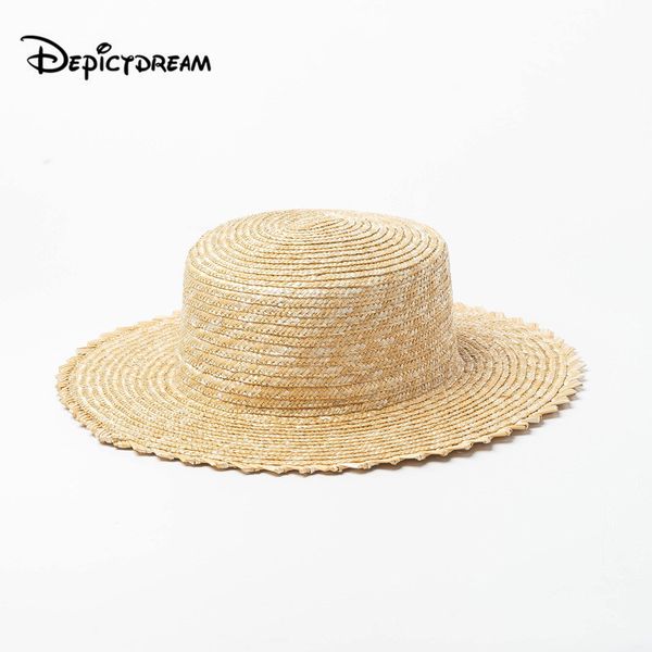 wide brim hats decorative border pattern wavy edge wheat straw flat roof summer sun for women with leisure beach lady, Blue;gray
wide brim hats decorative border pattern wavy edge wheat straw flat roof summer sun for women with leisure beach lady, Blue;gray