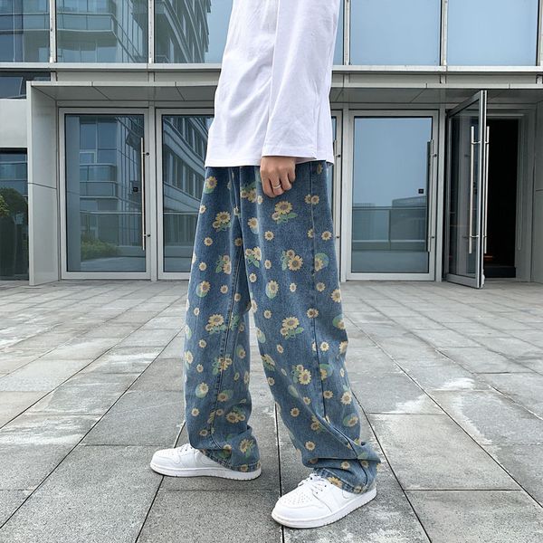autumn 2020 new men's wide leg jeans wash print design young fashion casual loose long mopping jeans size -2xl, Blue 
autumn 2020 new men's wide leg jeans wash print design young fashion casual loose long mopping jeans size -2xl, Blue