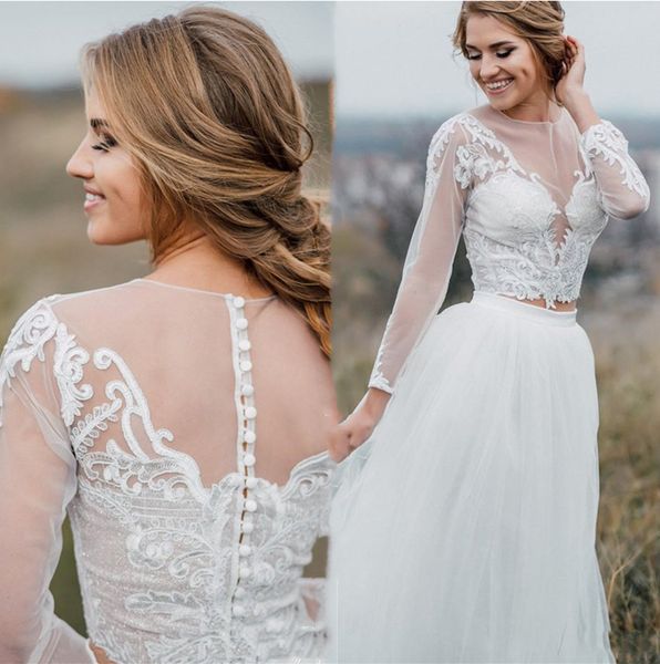 country wedding dresses bridal gowns a line illusion long sleeve bride dress 2021 two piece ivory tulle applique lace boho beach vestidos, White
country wedding dresses bridal gowns a line illusion long sleeve bride dress 2021 two piece ivory tulle applique lace boho beach vestidos, White