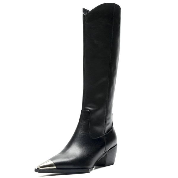 black white metal pointed toe cowboy knee boots women luxury genuine leather combat boots ladies square heel long 2020
black white metal pointed toe cowboy knee boots women luxury genuine leather combat boots ladies square heel long 2020