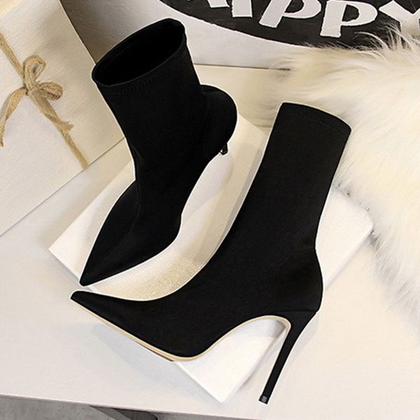 high heel sock boots women mid-calf boots pointed stretch fabric thin heeled women autumn winter shoes female booties, Black
high heel sock boots women mid-calf boots pointed stretch fabric thin heeled women autumn winter shoes female booties, Black