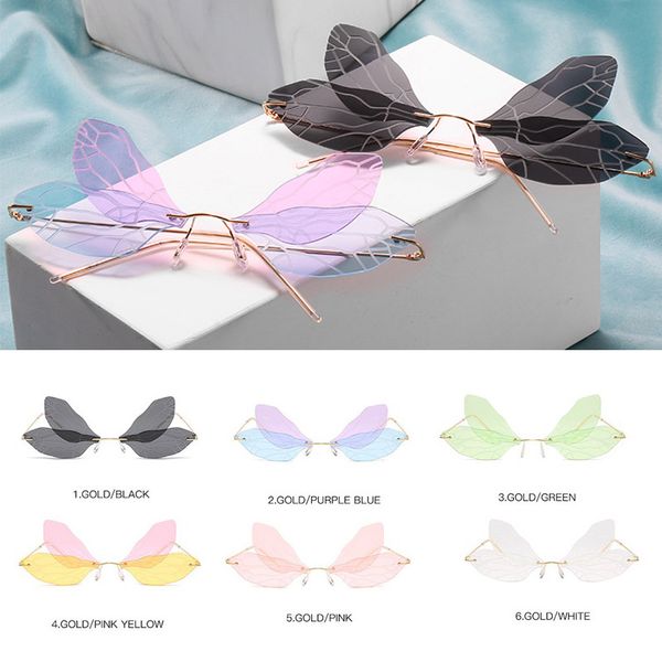 wholesale chic dragonfly shaped rimless sunglasses women warp stripes lens cat eye sun glasses female feature party shades uv400, White;black
wholesale chic dragonfly shaped rimless sunglasses women warp stripes lens cat eye sun glasses female feature party shades uv400, White;black