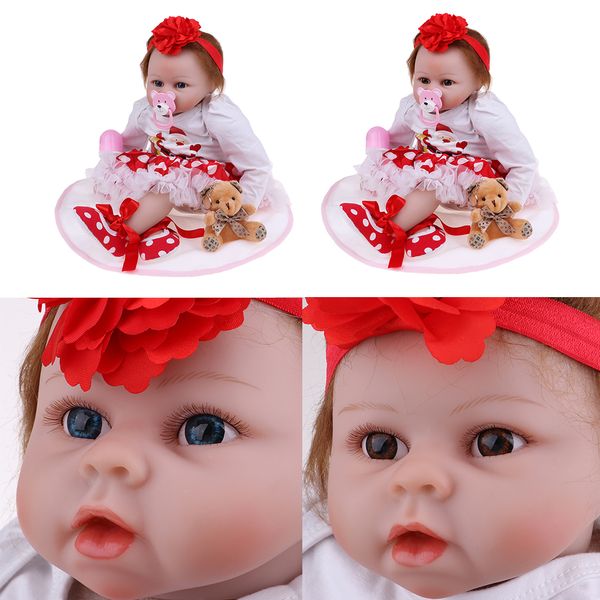 realistic reborn doll 22 inch lifelike handmade soft body toy, in christmas costume, with play mat and nursing bottles 
realistic reborn doll 22 inch lifelike handmade soft body toy, in christmas costume, with play mat and nursing bottles