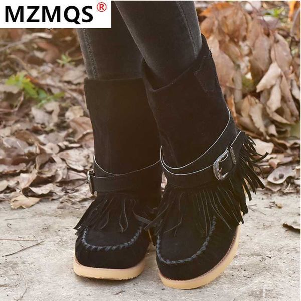 2020 new winter women's boots fashion put-on buckle low heel boots square head tassel flat mid-calf of women botas mujer, Black
2020 new winter women's boots fashion put-on buckle low heel boots square head tassel flat mid-calf of women botas mujer, Black