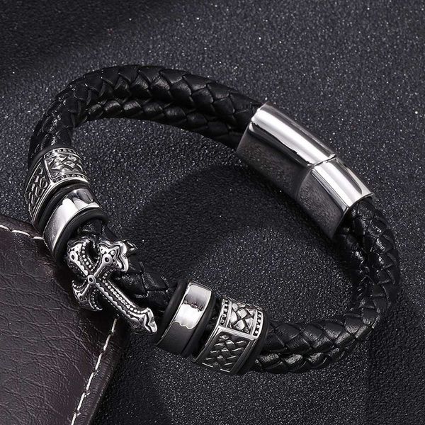 charm bracelets punk men jewelry double layer braided leather bracelet cross prayer stainless steel magnetic clasp fashion bangles s0075, Golden;silver
charm bracelets punk men jewelry double layer braided leather bracelet cross prayer stainless steel magnetic clasp fashion bangles s0075, Golden;silver