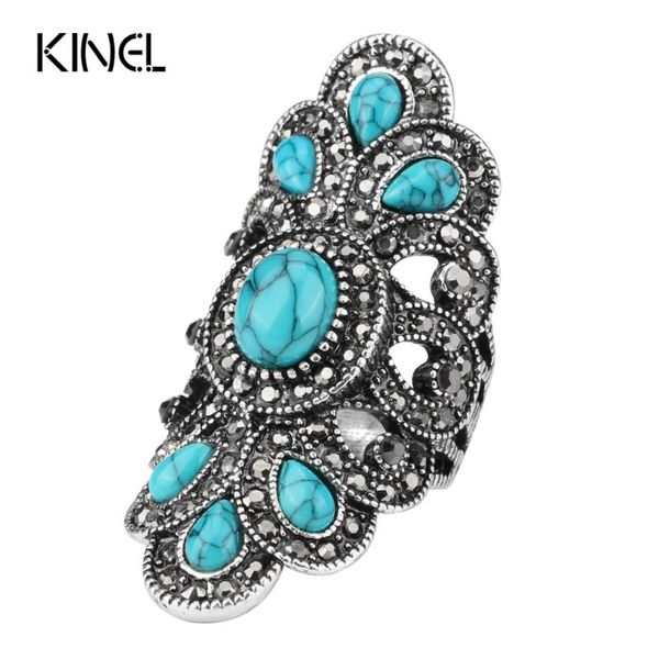 kinel luxury antique ring for women vintage look blue resin jewelry bohemian silver color inlay gray crystal charm punk ring, Golden;silver
kinel luxury antique ring for women vintage look blue resin jewelry bohemian silver color inlay gray crystal charm punk ring, Golden;silver