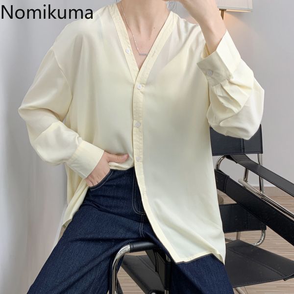 nomikuma new arrival elegant v neck long sleeve shirts single breasted loose blouses women basic blusas mujer 3c384, White
nomikuma new arrival elegant v neck long sleeve shirts single breasted loose blouses women basic blusas mujer 3c384, White