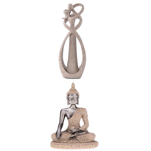 2-pack sandstone buddhist monk figurine sculpture statue home decor