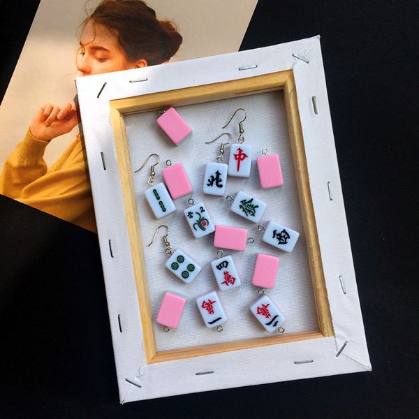 new creative funny the chinese mahjong pink drop earrings for women girls fashion handmade dangle earrings, Silver
new creative funny the chinese mahjong pink drop earrings for women girls fashion handmade dangle earrings, Silver