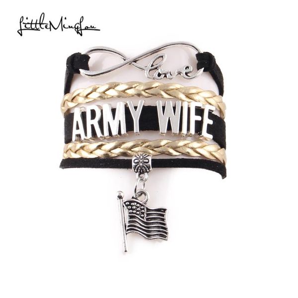 little minglou infinity love army wife bracelet flag charm suede leather wrap bracelets & bangles for women jewelry wife gift, Golden;silver