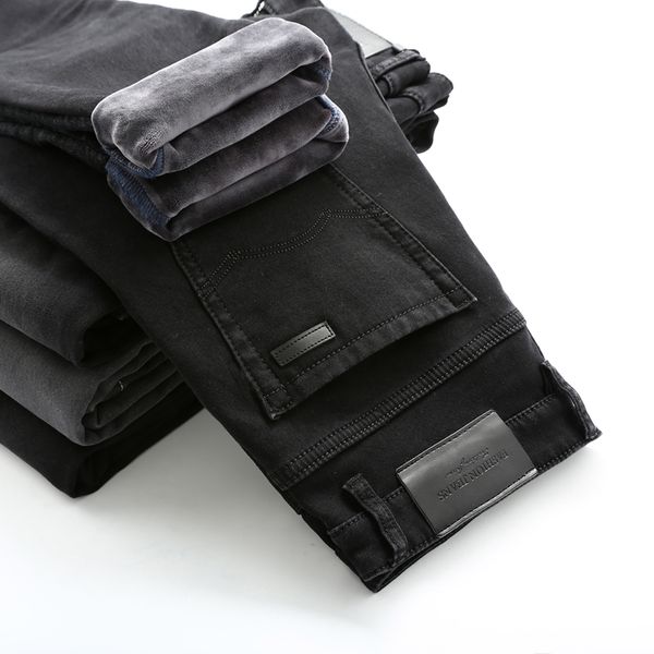 shan bao fleece thick warm winter black denim jeans high-quality surface stretch fashion slim straight men's brand jeans, Blue
shan bao fleece thick warm winter black denim jeans high-quality surface stretch fashion slim straight men's brand jeans, Blue