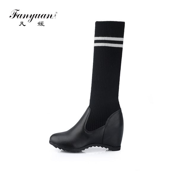 fanyuan classic slip-on women's work boots yarn elastic knee-high boots height increasing shoes female mixed colors socks, Black
fanyuan classic slip-on women's work boots yarn elastic knee-high boots height increasing shoes female mixed colors socks, Black