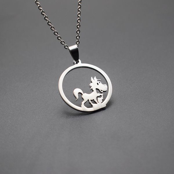 pendant necklaces elfin small horse cute stainless steel circle women jewellery, Silver 
pendant necklaces elfin small horse cute stainless steel circle women jewellery, Silver