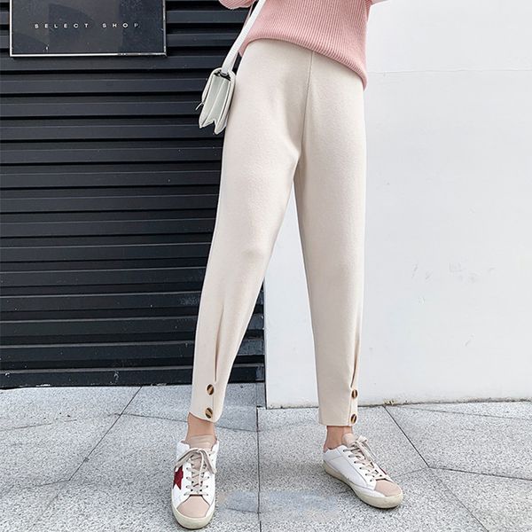 winter thicken women pencil pants fashion 2020 knitting pants female autumn high waist loose trousers capris solid, Black;white 
winter thicken women pencil pants fashion 2020 knitting pants female autumn high waist loose trousers capris solid, Black;white