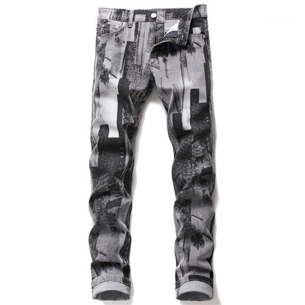 male mid waist elastic simple pants mens high street jeans punk style print pencil pants, Blue
male mid waist elastic simple pants mens high street jeans punk style print pencil pants, Blue