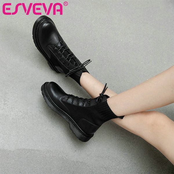 esveva 2021 elegant round toe square flat heel pu+leather ankle boots women boots shoes western style black size 34-40
esveva 2021 elegant round toe square flat heel pu+leather ankle boots women boots shoes western style black size 34-40