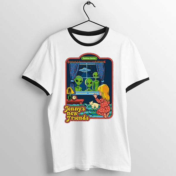 black trim t shirt aliens abduction club flying saucer conspiracy theory funny printed tee