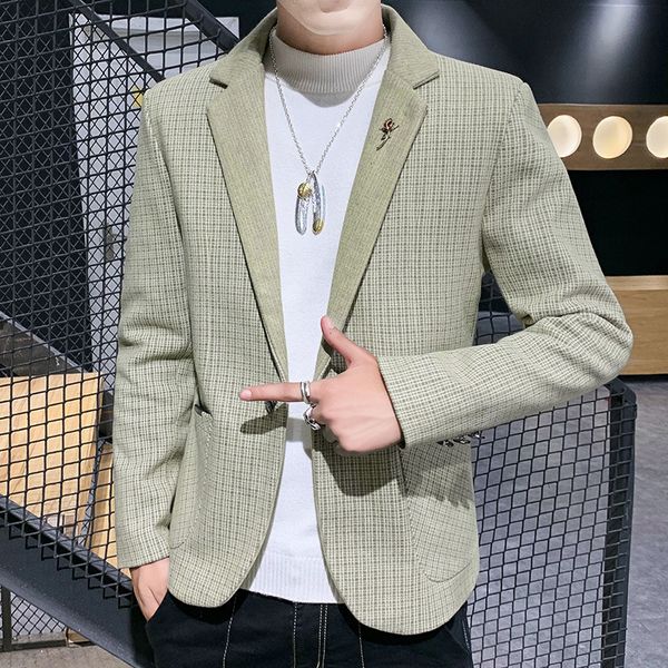 men's suits & blazers 2021 fine plaid casual suit youth autumn woolen slim handsome single blazer, White;black
men's suits & blazers 2021 fine plaid casual suit youth autumn woolen slim handsome single blazer, White;black