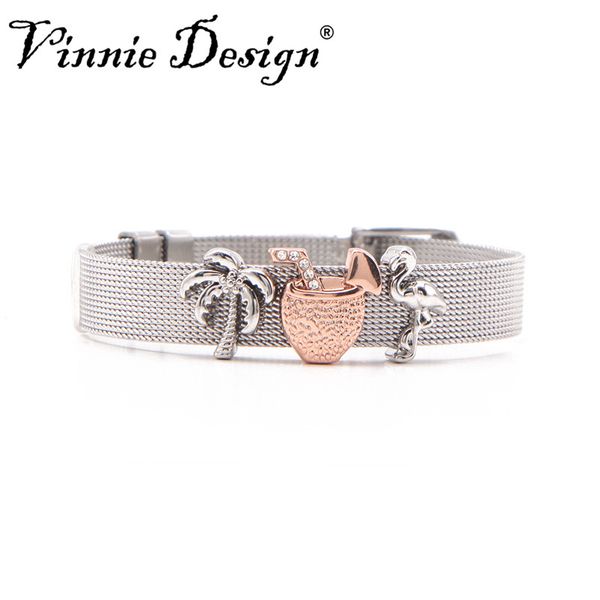 vinnie design jewelry silver color stainless steel keeper mesh bracelet set with coconut tree flamingo summer slide charms, Golden;silver
vinnie design jewelry silver color stainless steel keeper mesh bracelet set with coconut tree flamingo summer slide charms, Golden;silver