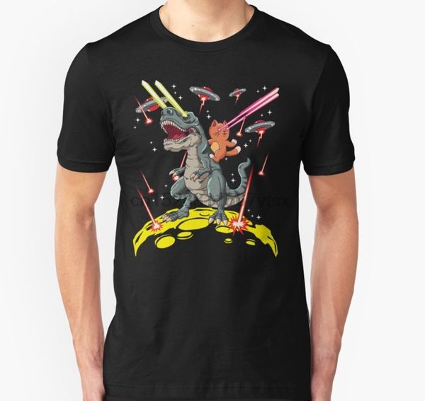 мужчины тенниски чужеродных space cat езда t rex лазерного глаза invasion t shirt печатных t-shirt тройники верхней