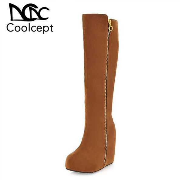 coolcept women knee high boots inside fur platform zipper shoes women winter warm wedges boots fashion shoes size 32-43, Black
coolcept women knee high boots inside fur platform zipper shoes women winter warm wedges boots fashion shoes size 32-43, Black
