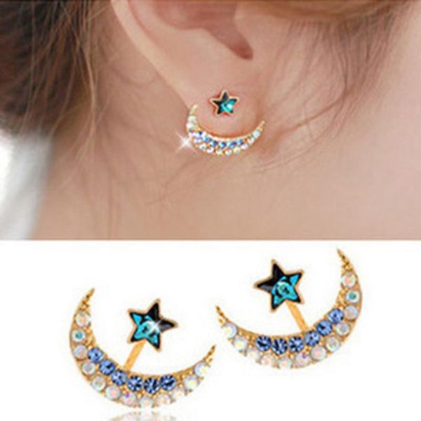 a pair of ear stud fashion crystal unique moon and stars shaped earrings ear jacket dangler for women ladies girls, Golden;silver
a pair of ear stud fashion crystal unique moon and stars shaped earrings ear jacket dangler for women ladies girls, Golden;silver