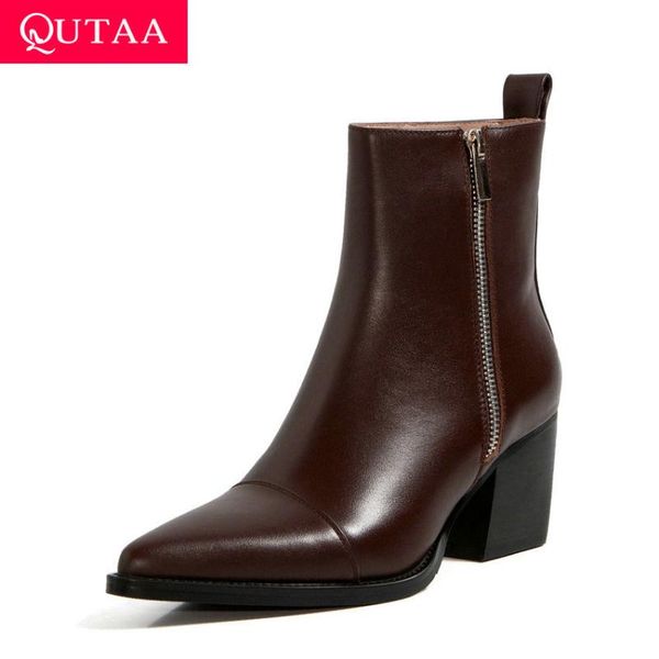 qutaa 2021 cow leather quality ankle boots square high heel autumn winter women shoes pointed toe zipper short boots size 34-39, Black
qutaa 2021 cow leather quality ankle boots square high heel autumn winter women shoes pointed toe zipper short boots size 34-39, Black