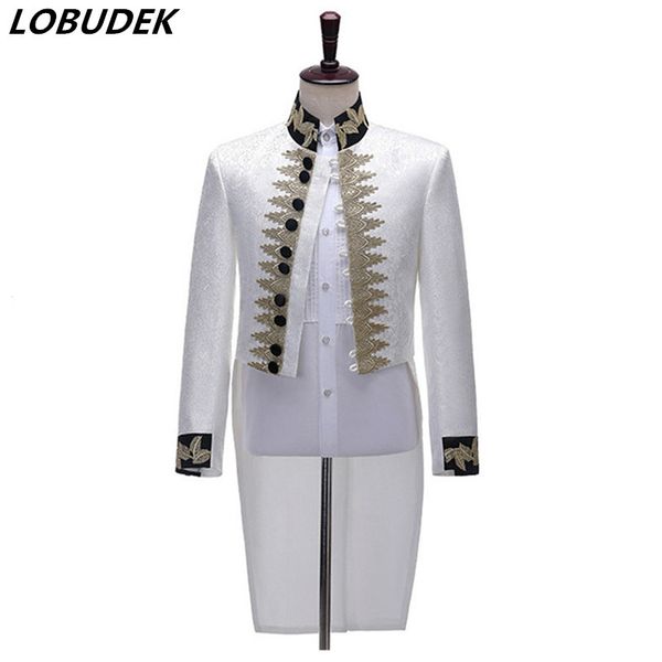 men's suits & blazers swallowtail costume white stand collar embroidery tailcoats men magician performance suit jacket singer chorus ho, White;black
men's suits & blazers swallowtail costume white stand collar embroidery tailcoats men magician performance suit jacket singer chorus ho, White;black