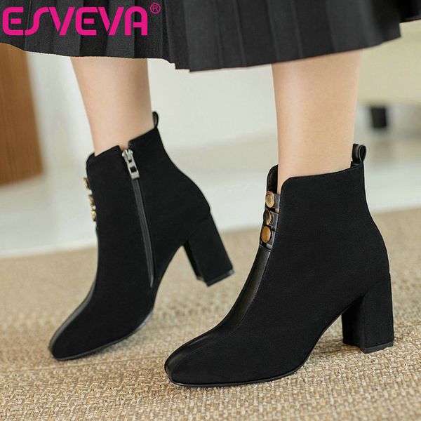 boots esveva 2021 square high heel flock+pu ankle women shoes round toe platform princess style zipper size 34-43, Black
boots esveva 2021 square high heel flock+pu ankle women shoes round toe platform princess style zipper size 34-43, Black