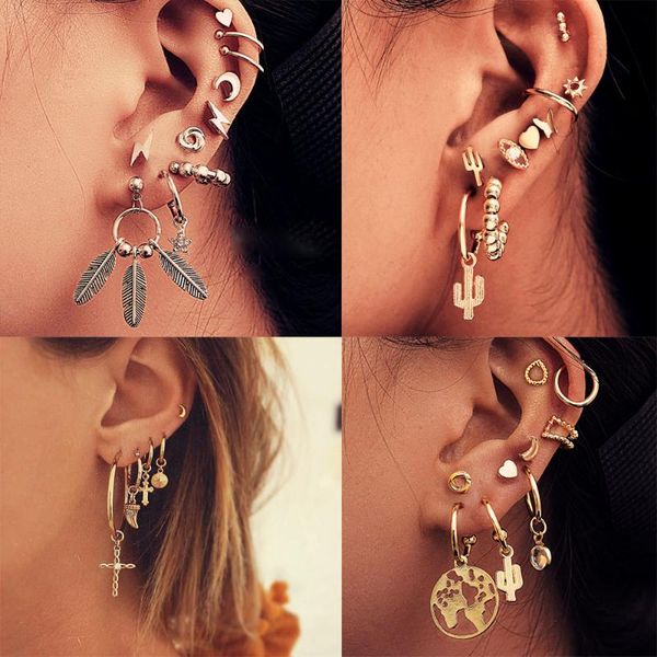 new boho multi- set cross cactus earring for women feather pendant piercing star geometric stud earring jewelry, Silver
new boho multi- set cross cactus earring for women feather pendant piercing star geometric stud earring jewelry, Silver