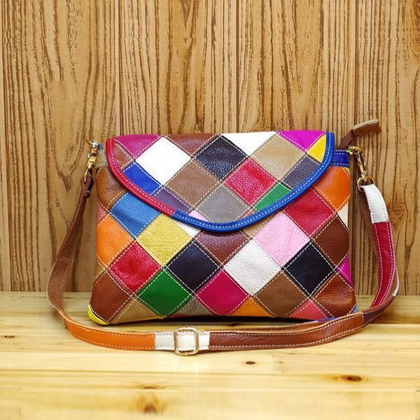 genuine leather women's casual fashion colorful plaid stitching female color block random spliced messenger shoulder bag 503
genuine leather women's casual fashion colorful plaid stitching female color block random spliced messenger shoulder bag 503